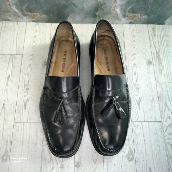 Men Johnson && Murphy Black Leather Tassel Loafers Made in Brazil 11M Worn Once - Picture 7 of 7